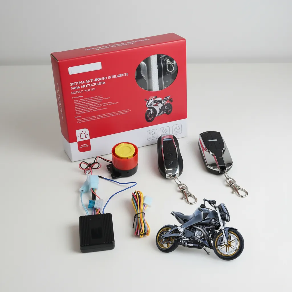 Kit completo alarme moto antifurto com partida remota MLB-011 — sirene 125dB, módulo selado e 2 controles
