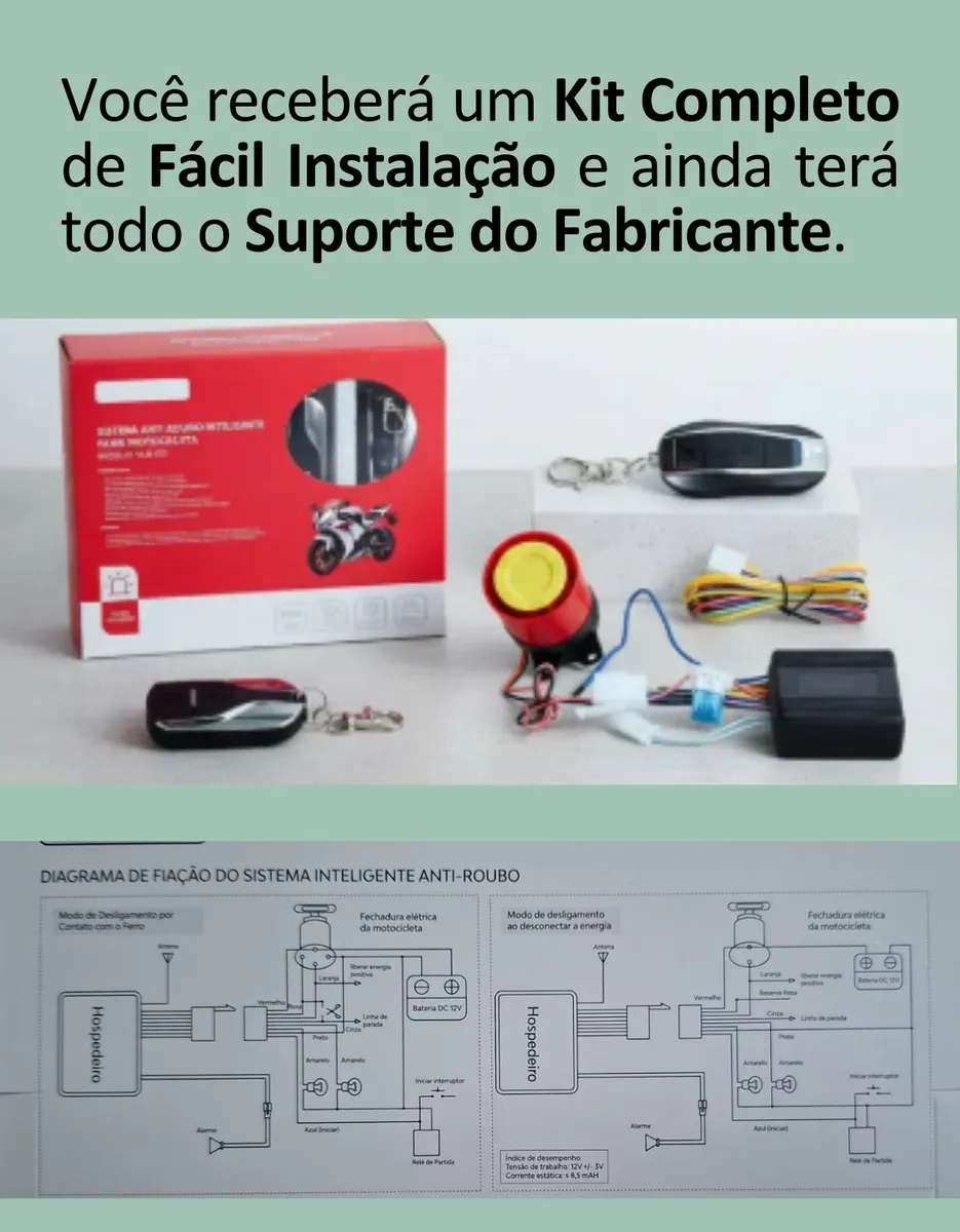 Chicote elétrico universal do alarme moto MLB-011 para instalação em todas as motos 12V