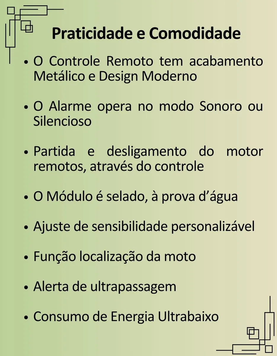 Vista completa do kit alarme moto antifurto MLB-011 com todos os acessórios e controles metálicos