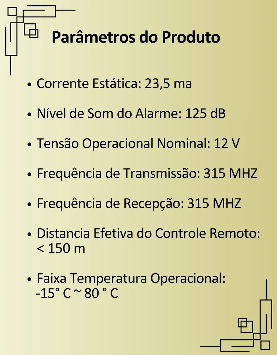 Embalagem completa alarme moto antifurto MLB-011 com manual de instalação e certificado