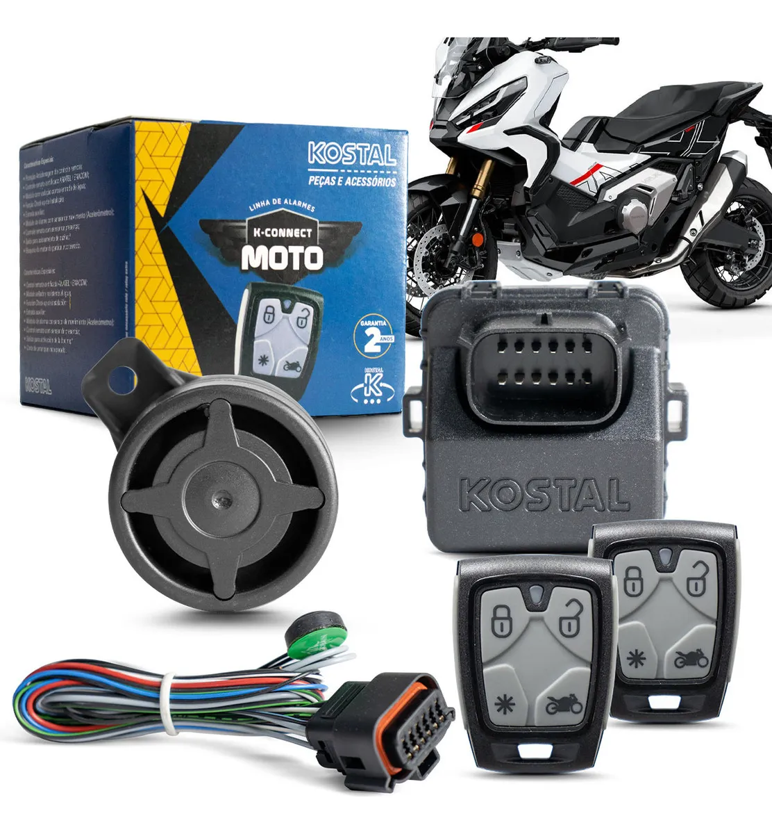 Kit completo alarme Kostal K-Connect universal para moto com sensor de presença e módulo USB