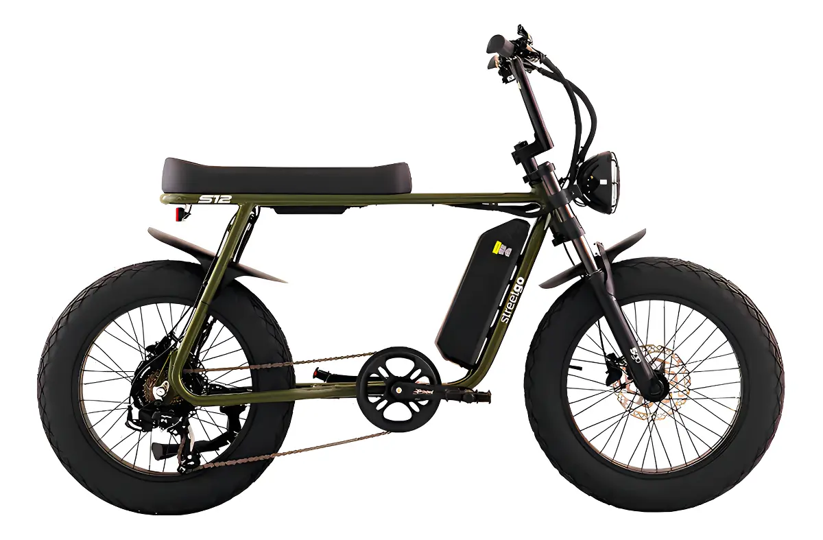 Oggi StreetGo S12 verde 2024 — bicicleta elétrica tipo scooter retrô com motor 750W e bateria 720Wh