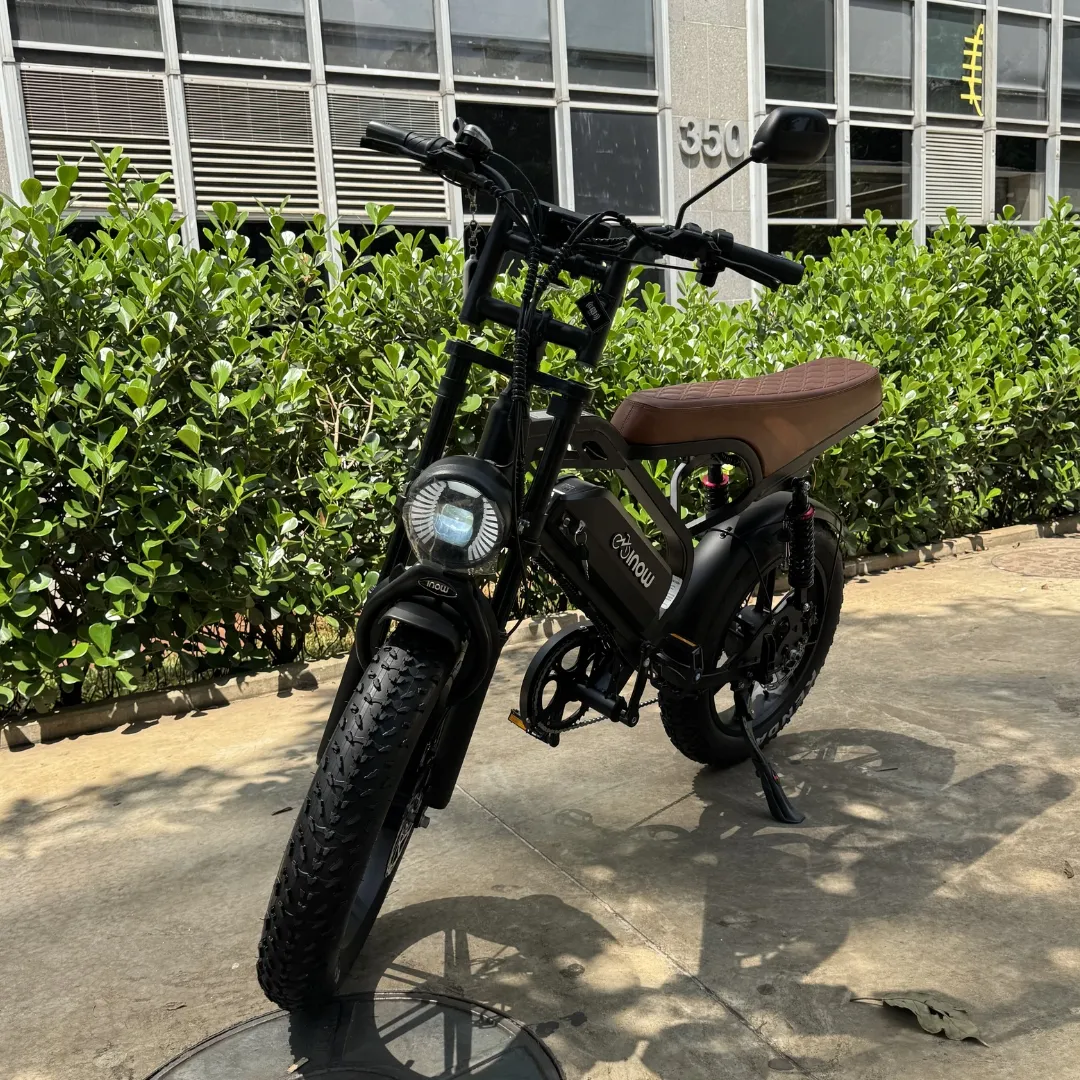 Inow V40 Pro marrom vista completa — veículo elétrico 1000W aro 20 com bateria 48V 18Ah e sistema antifurto