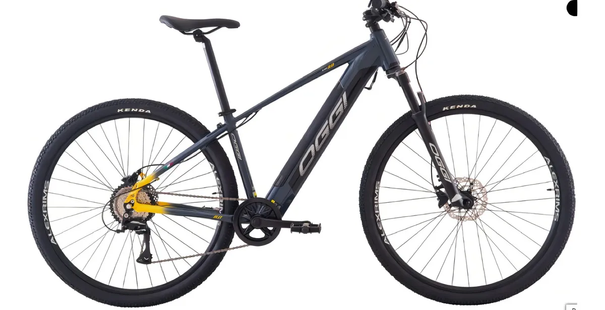 Oggi Big Wheel 8.0 Acera 8v cinza amarelo preto — melhor bicicleta elétrica barata sem acelerador