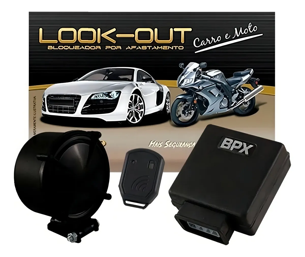 Módulo central compacto do Lookout BPX-MC com consumo de 2mA e fusível 15A para moto e carro