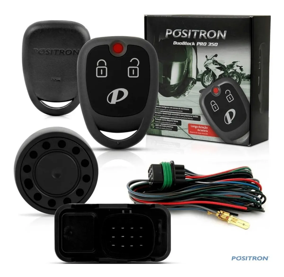 Kit alarme Pósitron Duoblock Pro G8 350 Universal — controles DPN58, módulo ASIC, sirene e chicote